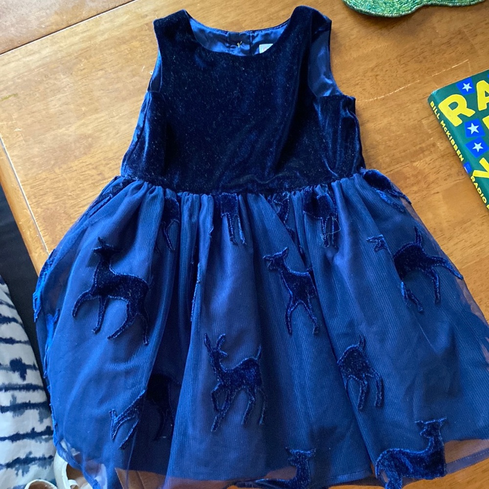 Winter Holiday Navy Reindeer Velvet TuTu Dress